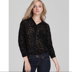 Equipment Burnout Velvet Leopard Blouse in Black